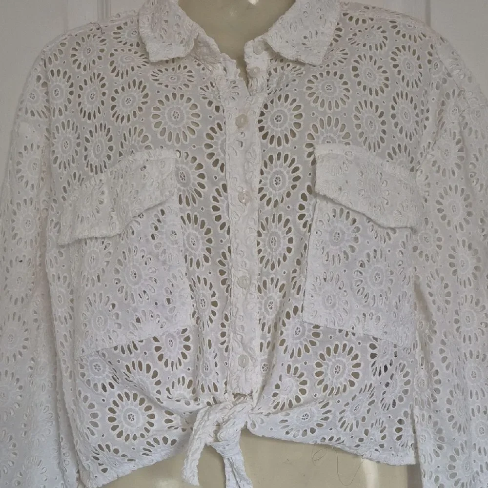 Guess White Embroidered Eyelet Button-Down Shirt - Picture 4 of 16